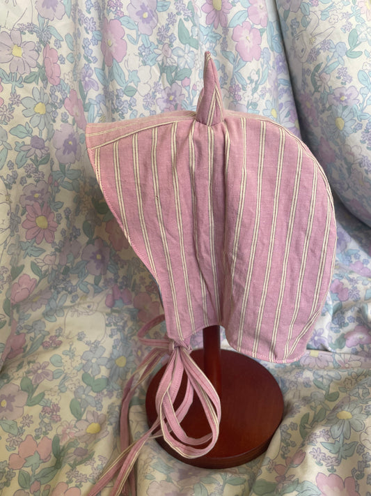 Pink and Cream Striped Devil Bonnet