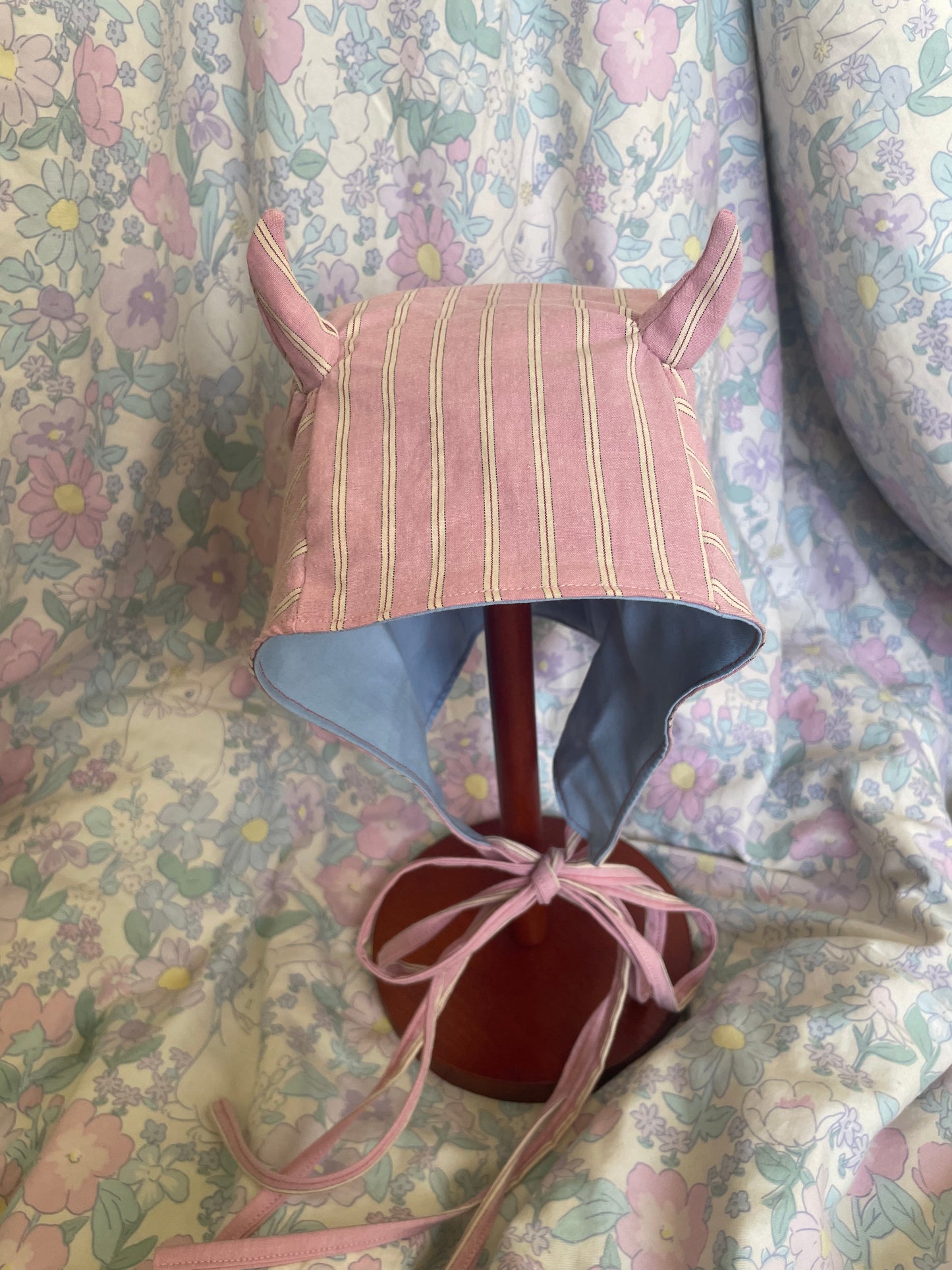 Pink and Cream Striped Devil Bonnet
