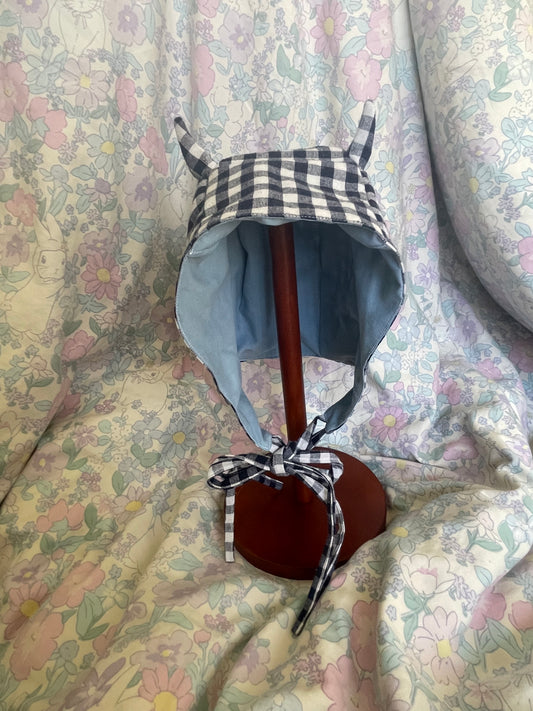 Blue and White Gingham Devil Bonnet