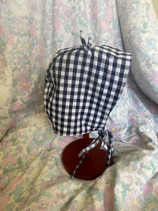 Blue and White Gingham Devil Bonnet