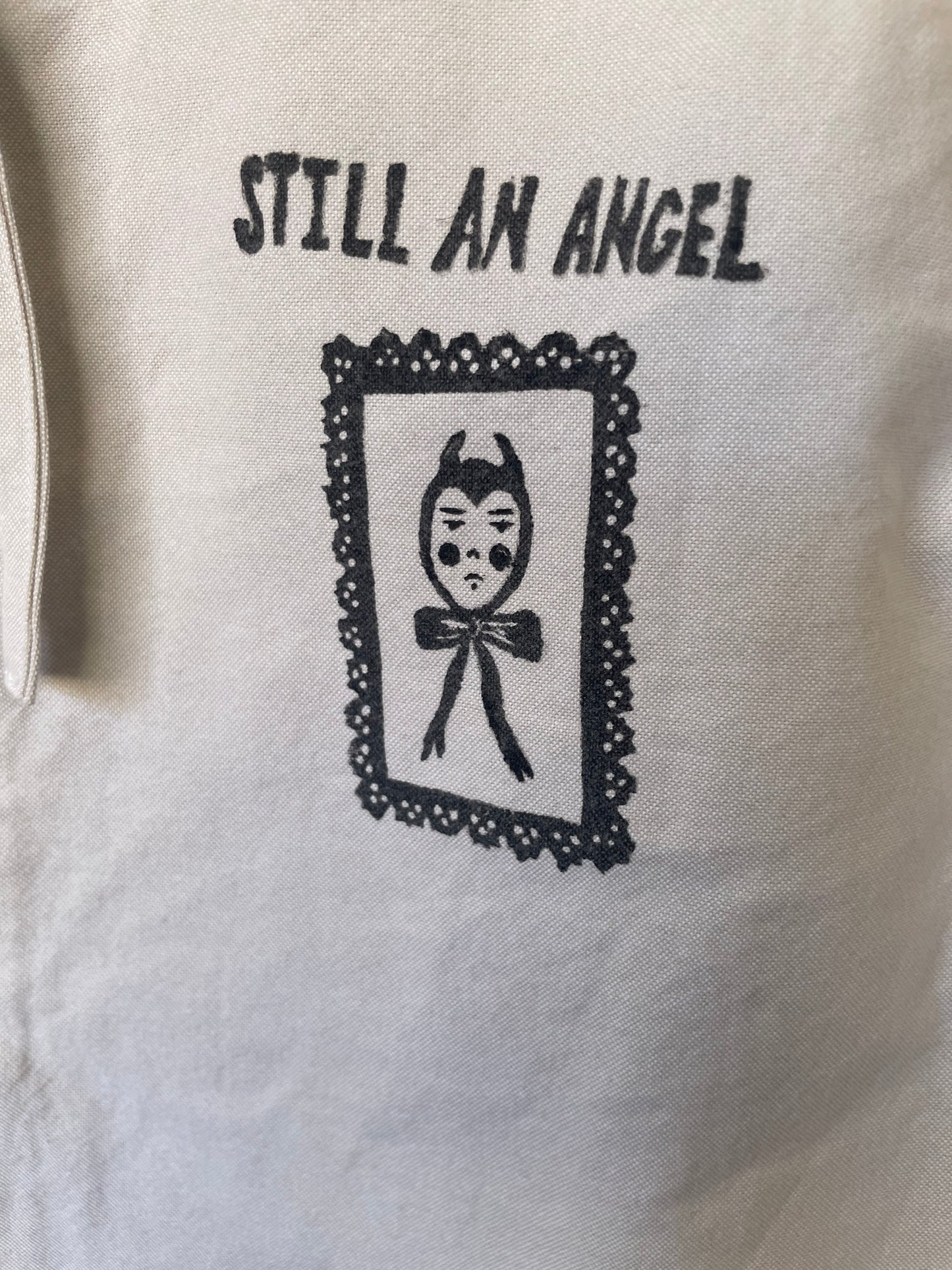 "Still An Angel" Block Print Button Down - Light Tan/Cream L
